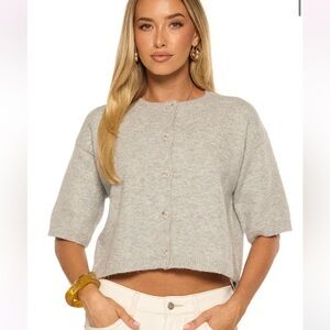 Beginning boutique Aurelia Light Grey Short Sleeve Cropped Cardigan